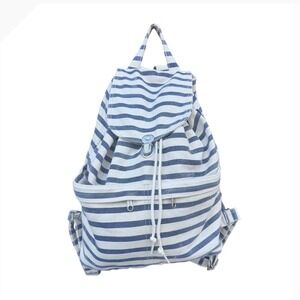 BAGGU Sailor Stripe Canvas Backpack Navy Blue White Cotton Heavyweight Duck Bag